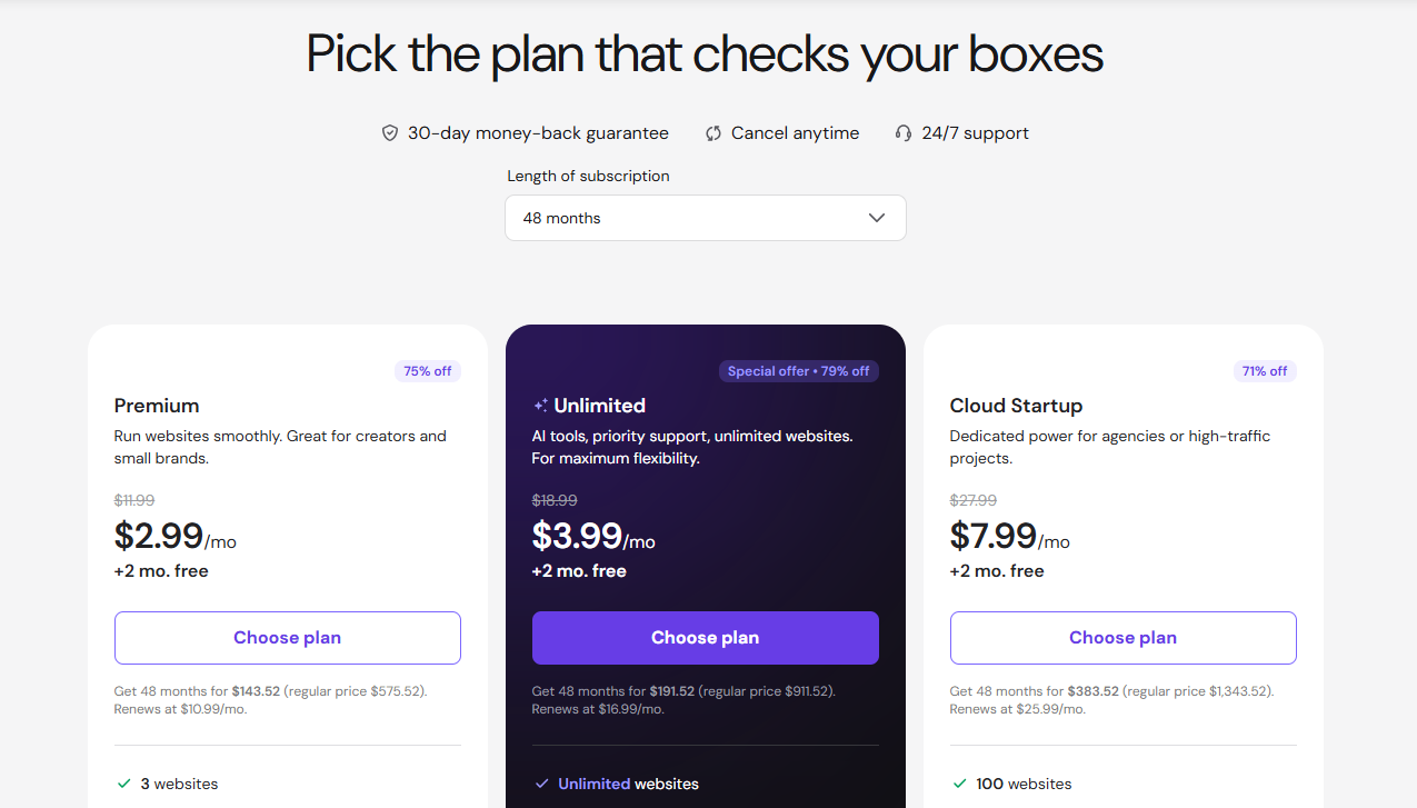 Hostinger hosting plans comparison for AI Agents coupon purchase