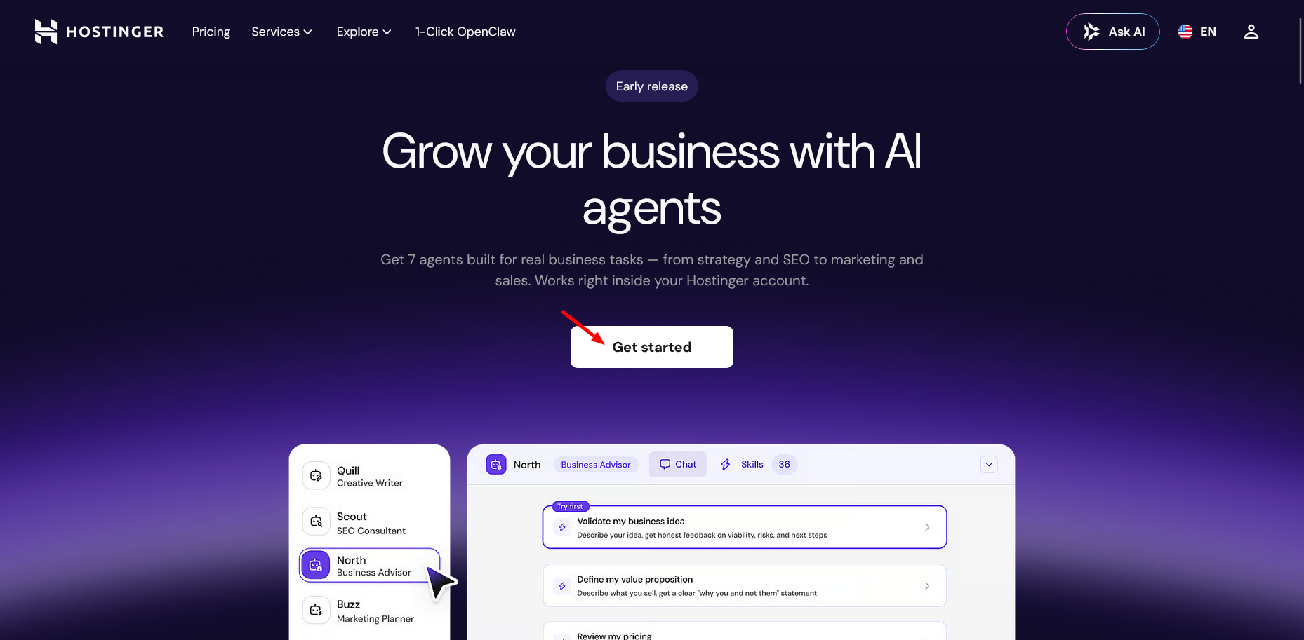 Oversiktsside for Hostinger Agents