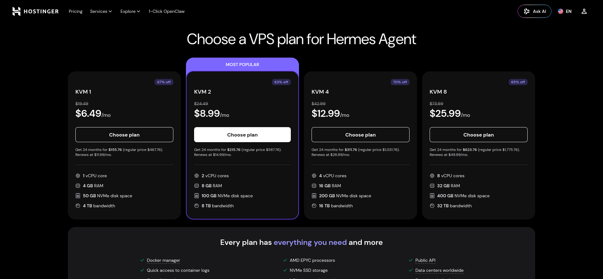 screenshot paket hosting VPS Hostinger
