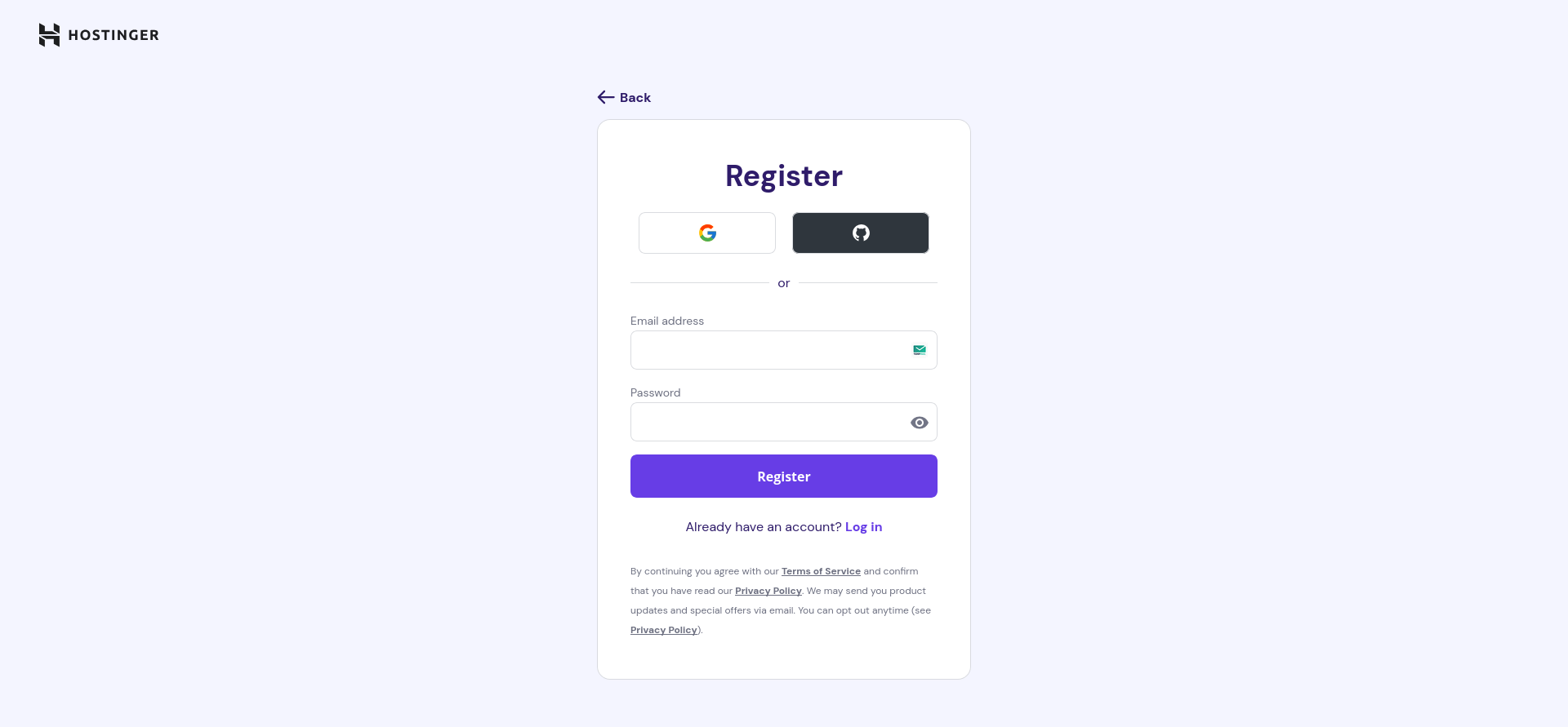 screenshot formulir Sign Up Hostinger