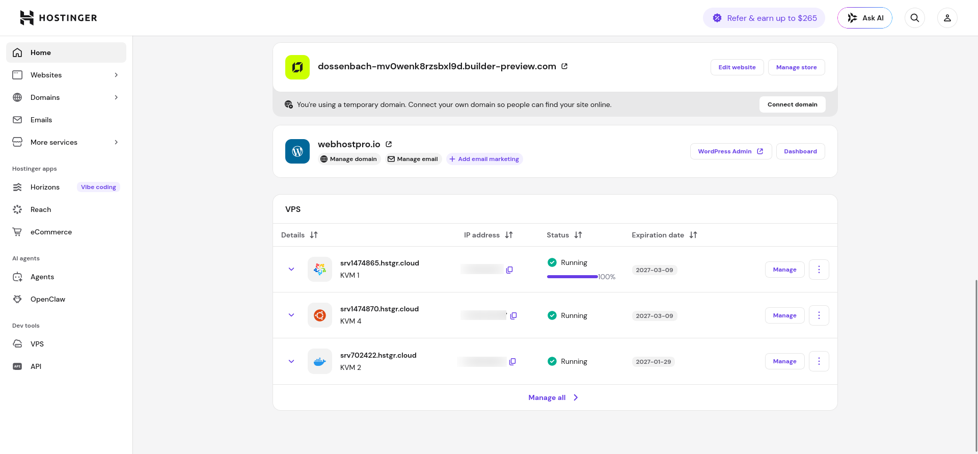 screenshot hPanel