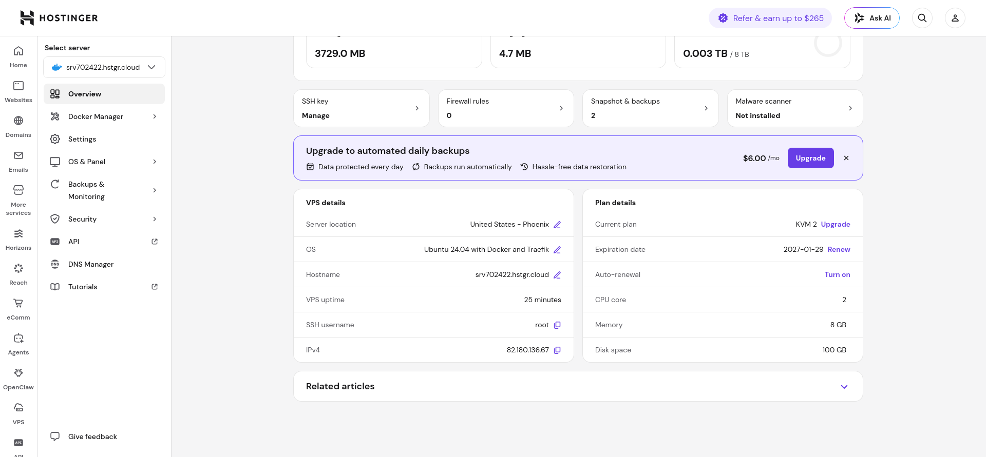 screenshot hPanel overview