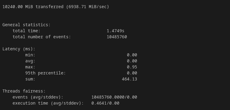 screenshot hasil pengujian Kecepatan Memori Hostinger (Sequential Read)