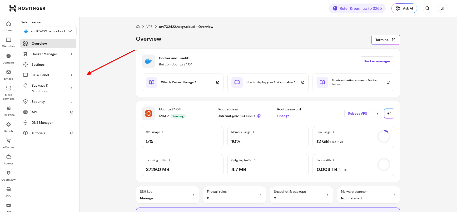 screenshot sidebar kiri hPanel