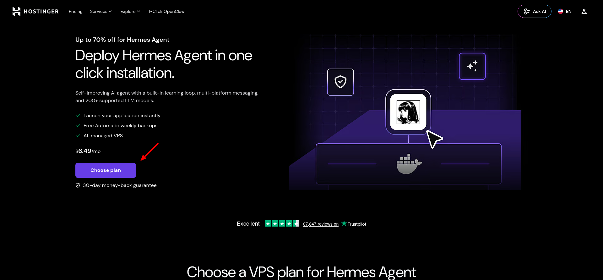 screenshot halaman Hostinger Hermes Agent