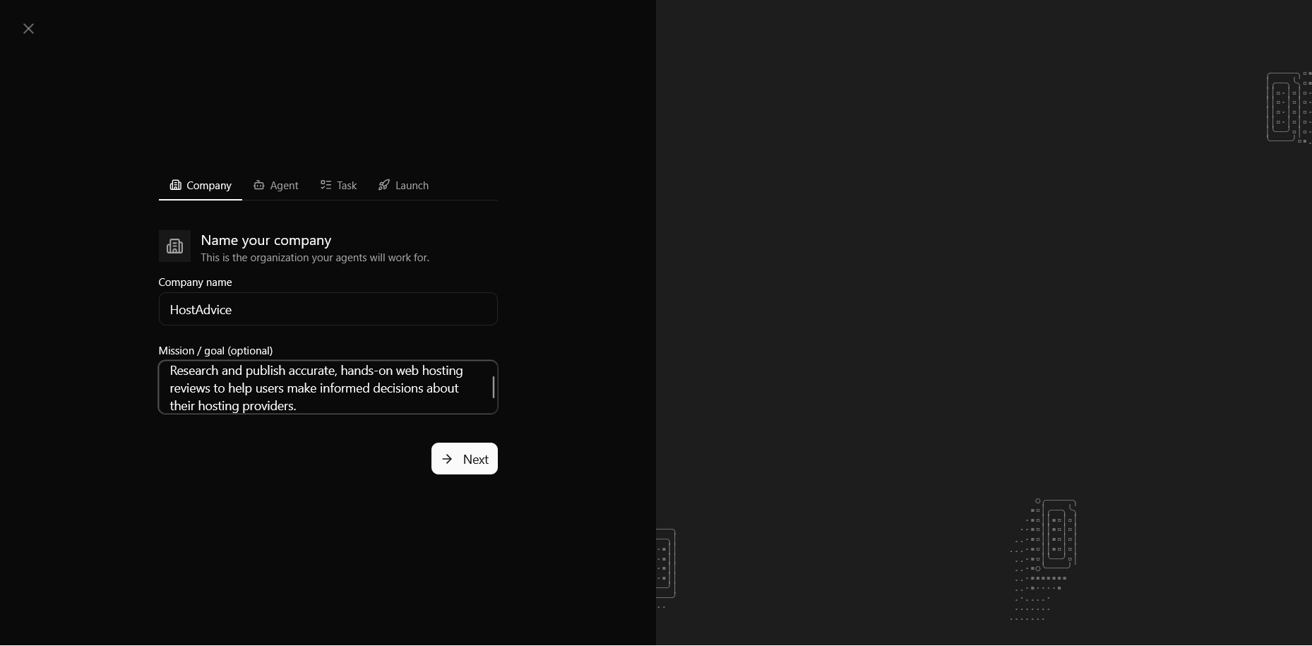 Paperclip onboarding ekran za podešavanje kompanije