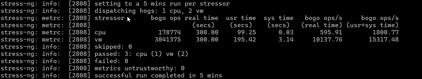 screenshot of Hostinger KVM1 Stress test results