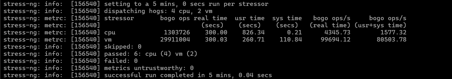 screenshot of Hostinger KVM4 Stress test results