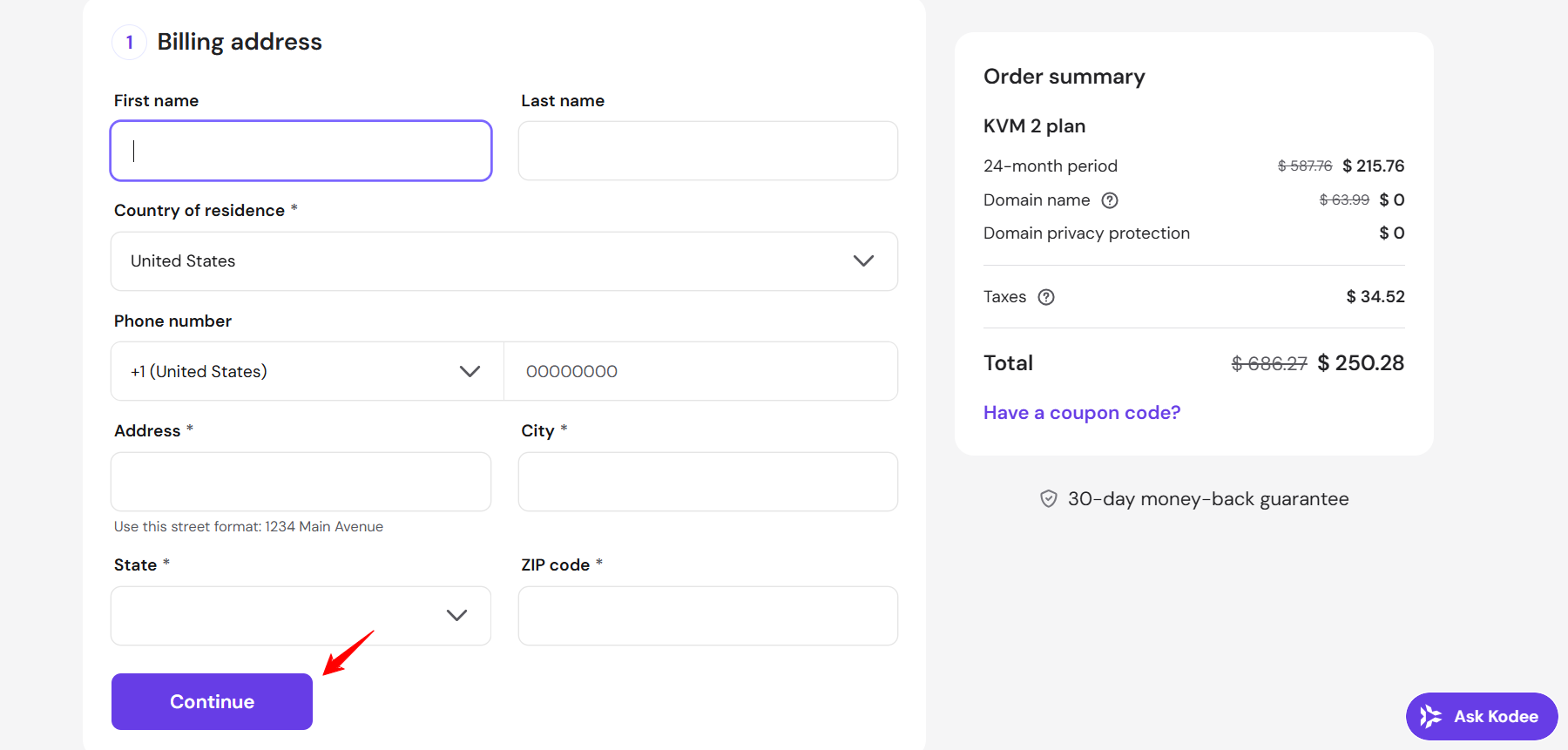 screenshot of Hostinger Account info