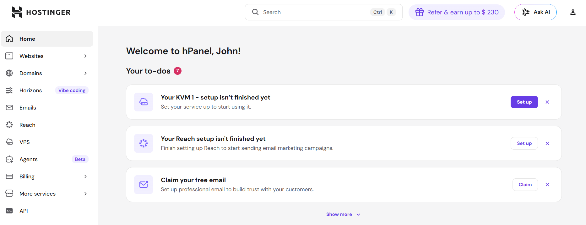 screenshot of hPanel