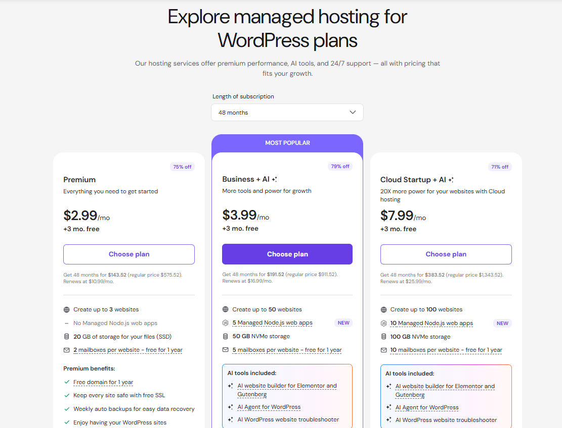 Hostinger WordPress Pricing Plans