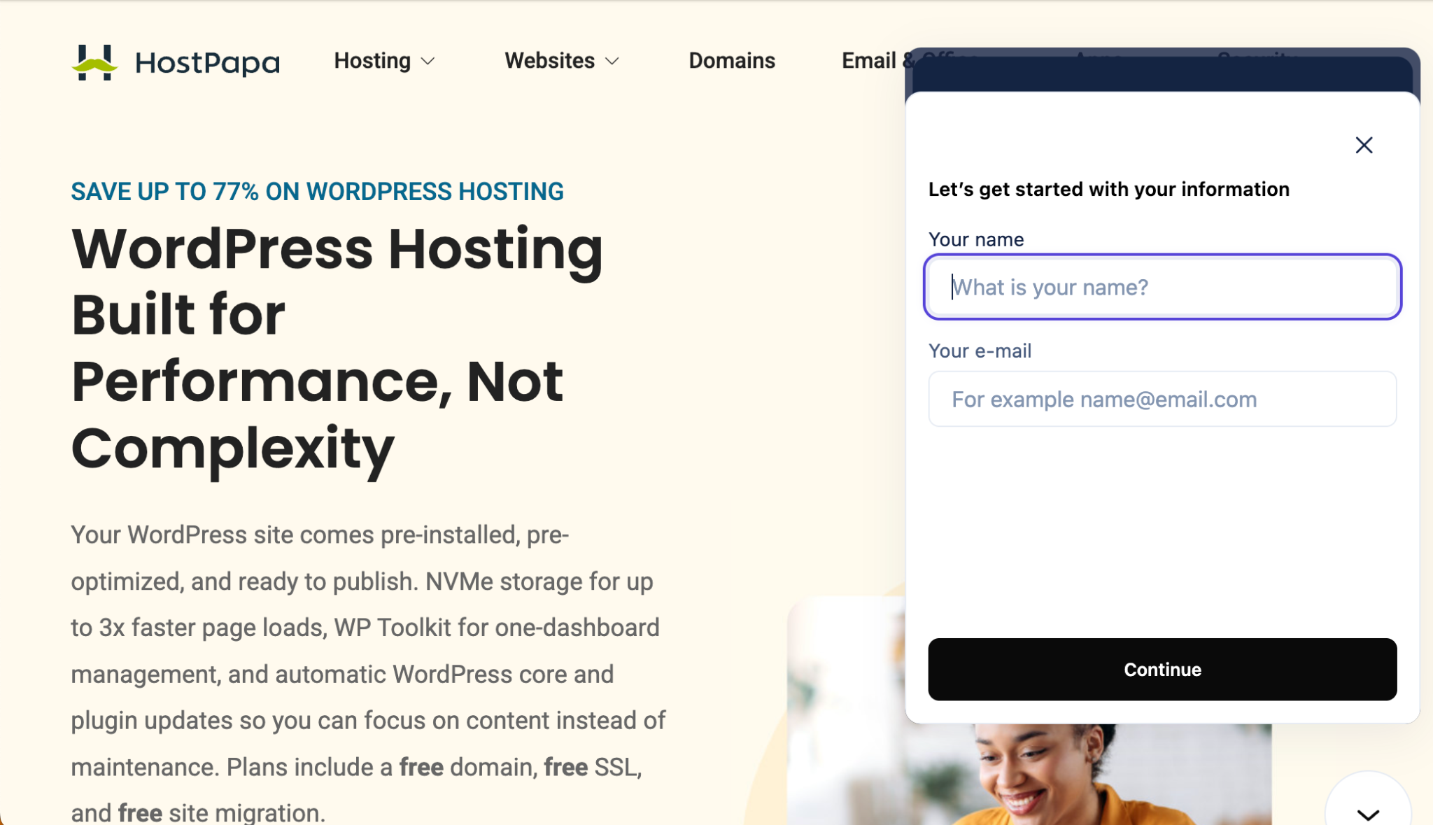 HostPapa live chat contact information form