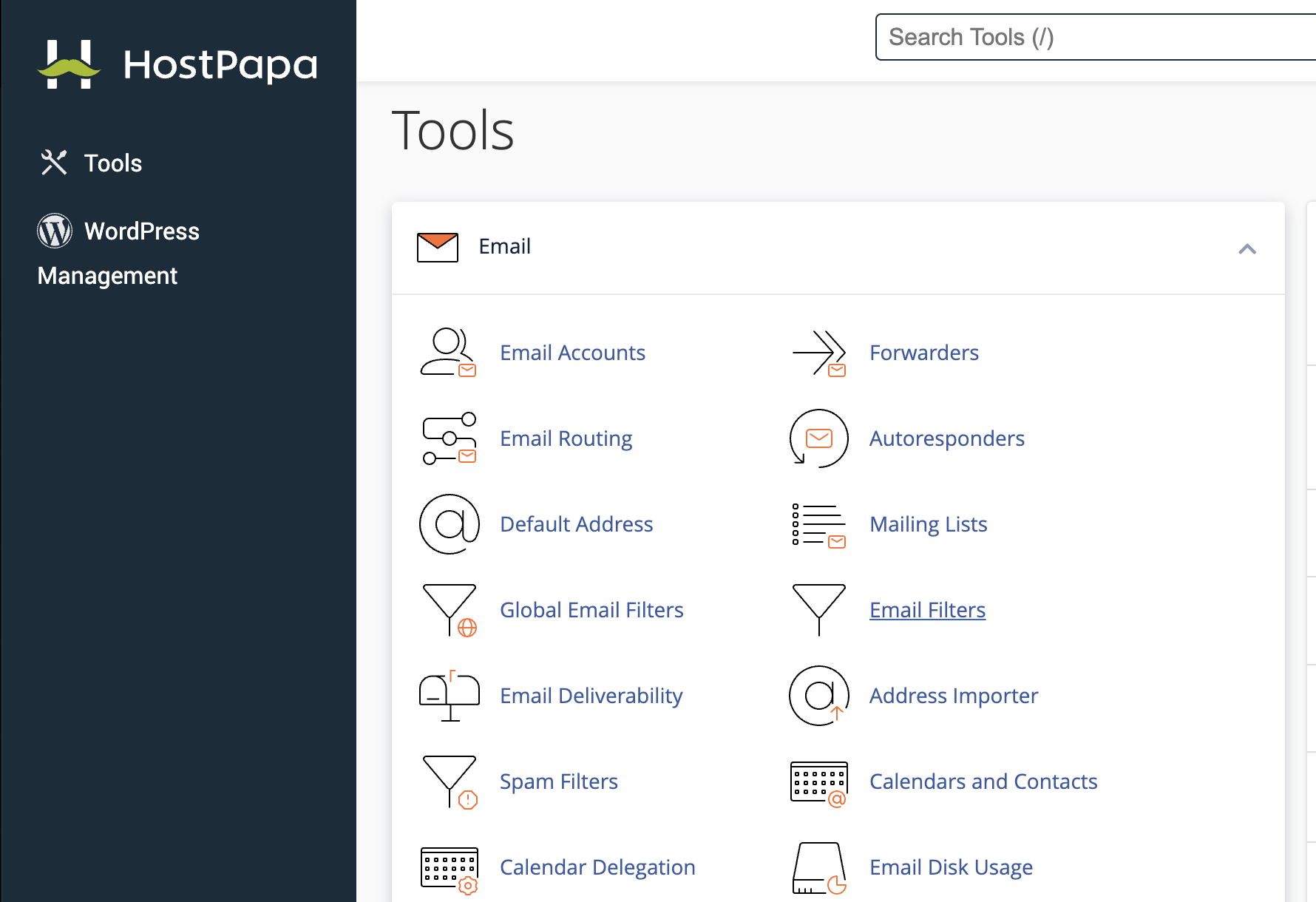 HostPapa standard cPanel interface overview