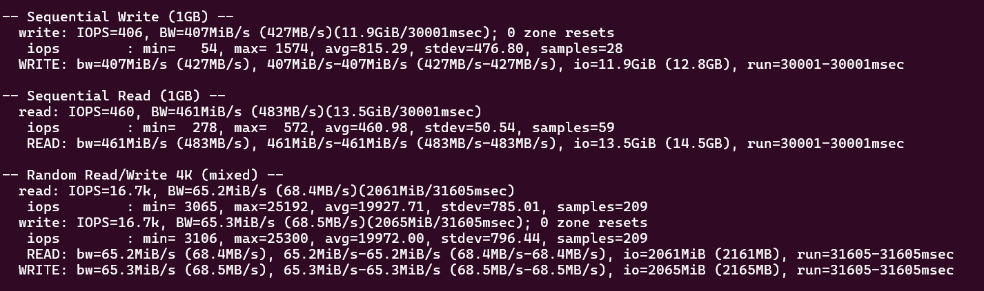 screenshot of VPS Linux L plan Disk I/O test