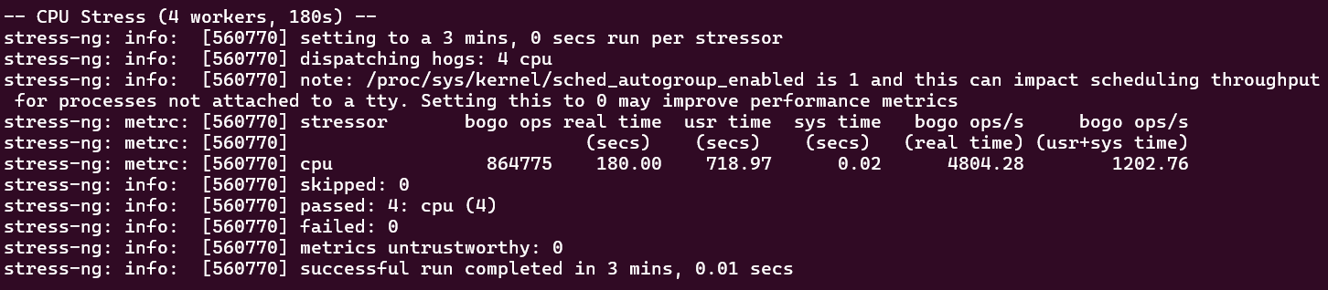screenshot of VPS Linux L plan Stress test