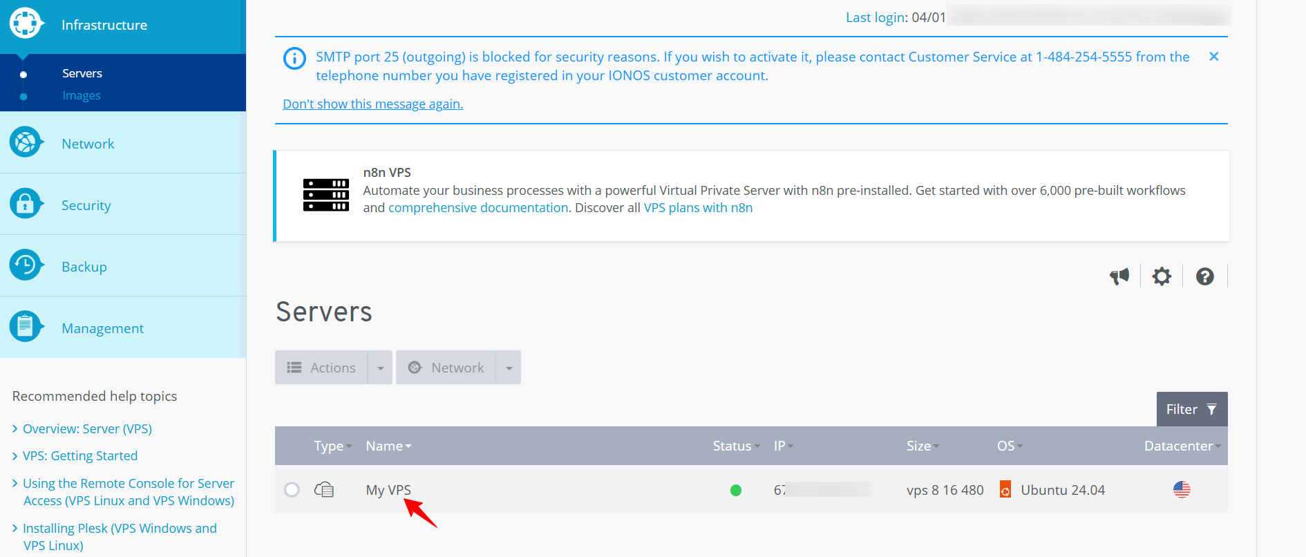 screenshot of Servers management panel