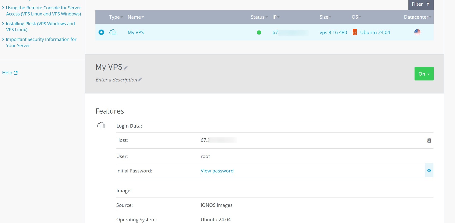 screenshot of Servers management panel