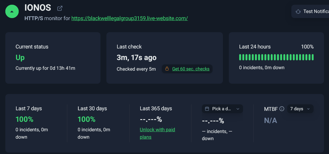 screenshot of IONOS Month-Long Uptime Test