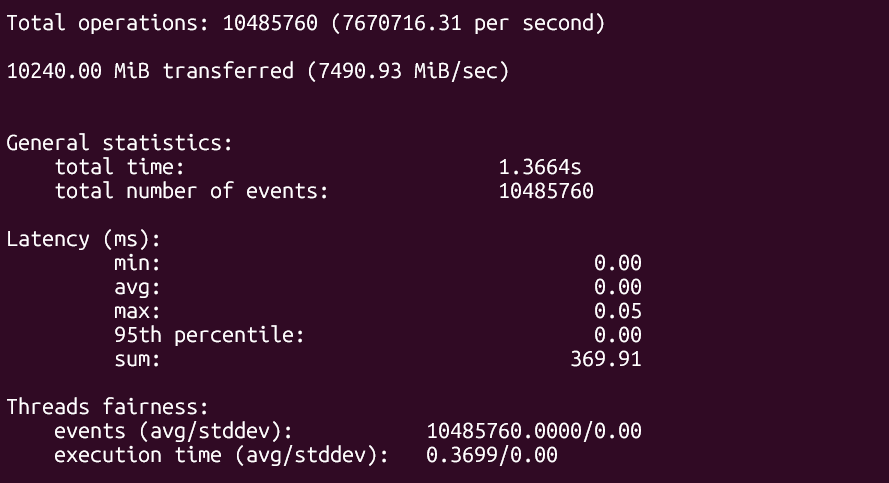 screenshot of Singapore NovaCloud Memory Speed Sequential Read test results
