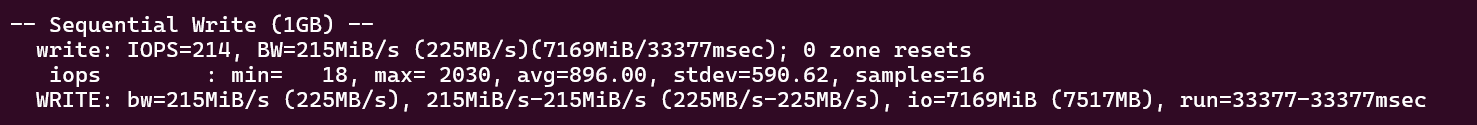 screenshot of Malaysia NovaCloud Disk I/O Sequential Write test results