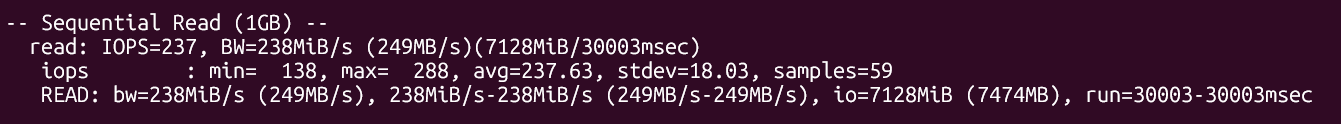 screenshot of Singapore NovaCloud Disk I/O Sequential Read test results
