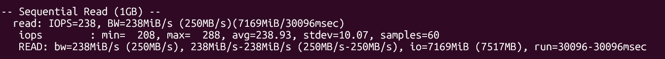 screenshot of Singapore NovaGPU Disk I/O Sequential Read test results