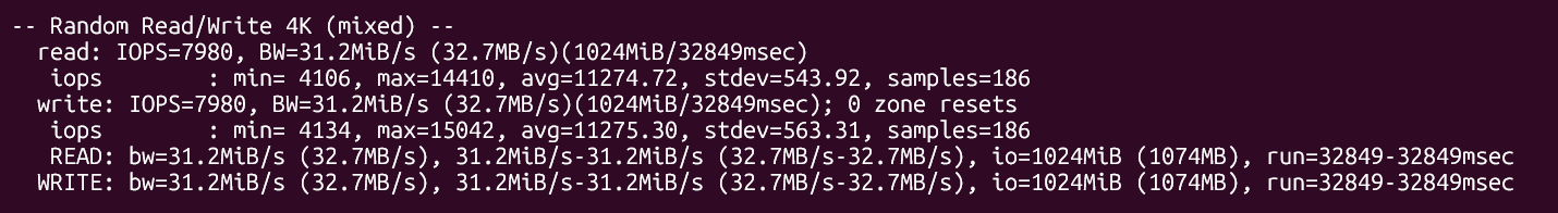 screenshot of Singapore NovaCloud Random Read/Write 4K test results
