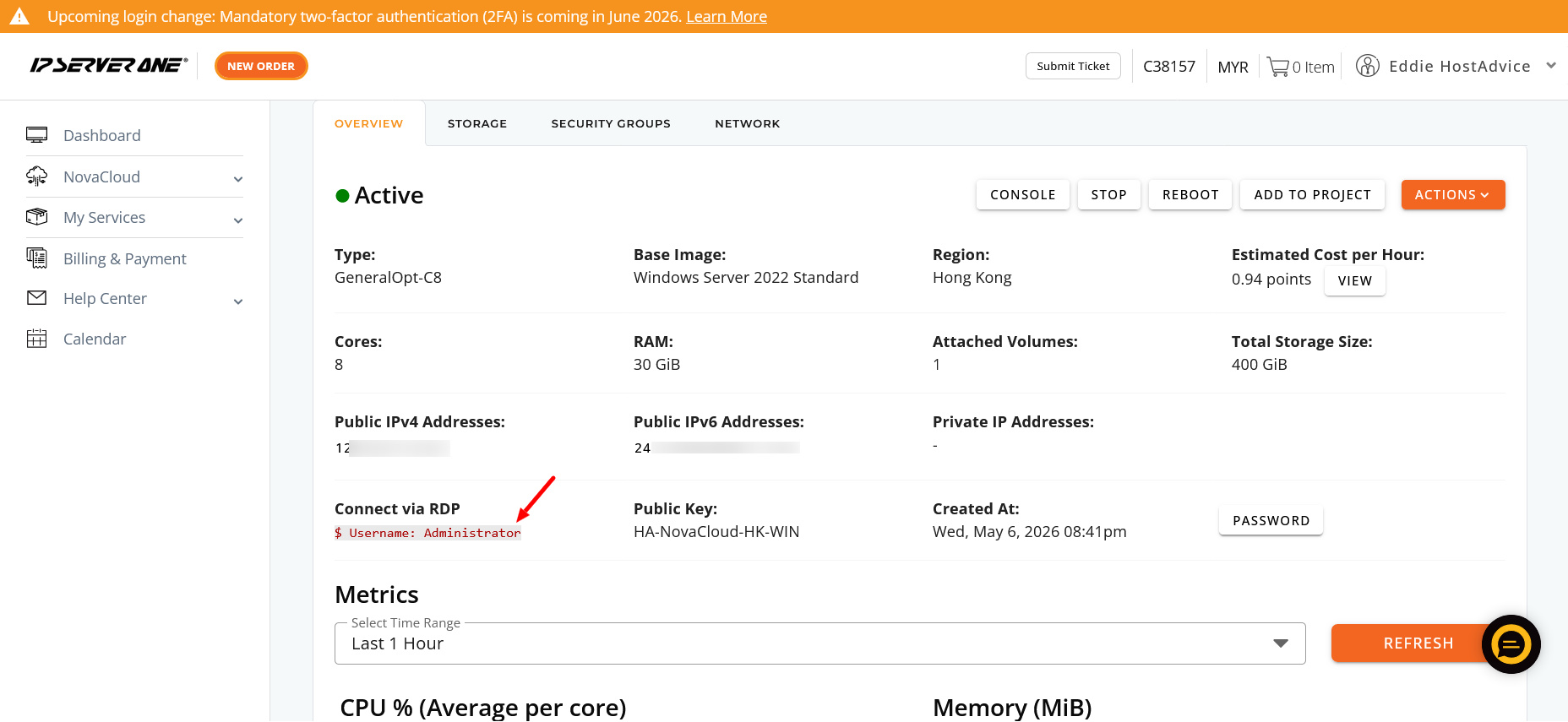 screenshot of IP ServerOne dashboard overview