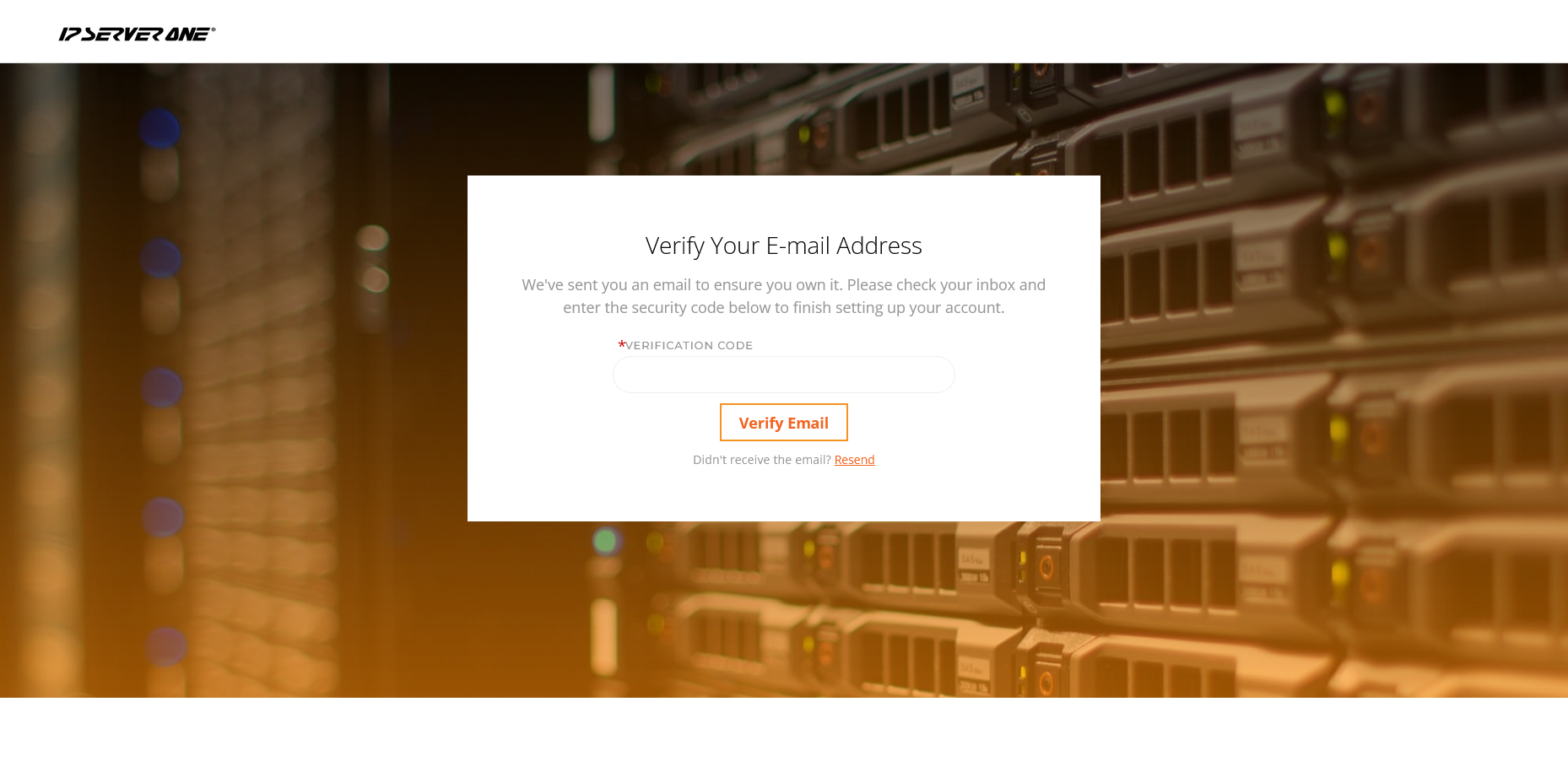 screenshot of IP ServerOne email verification window