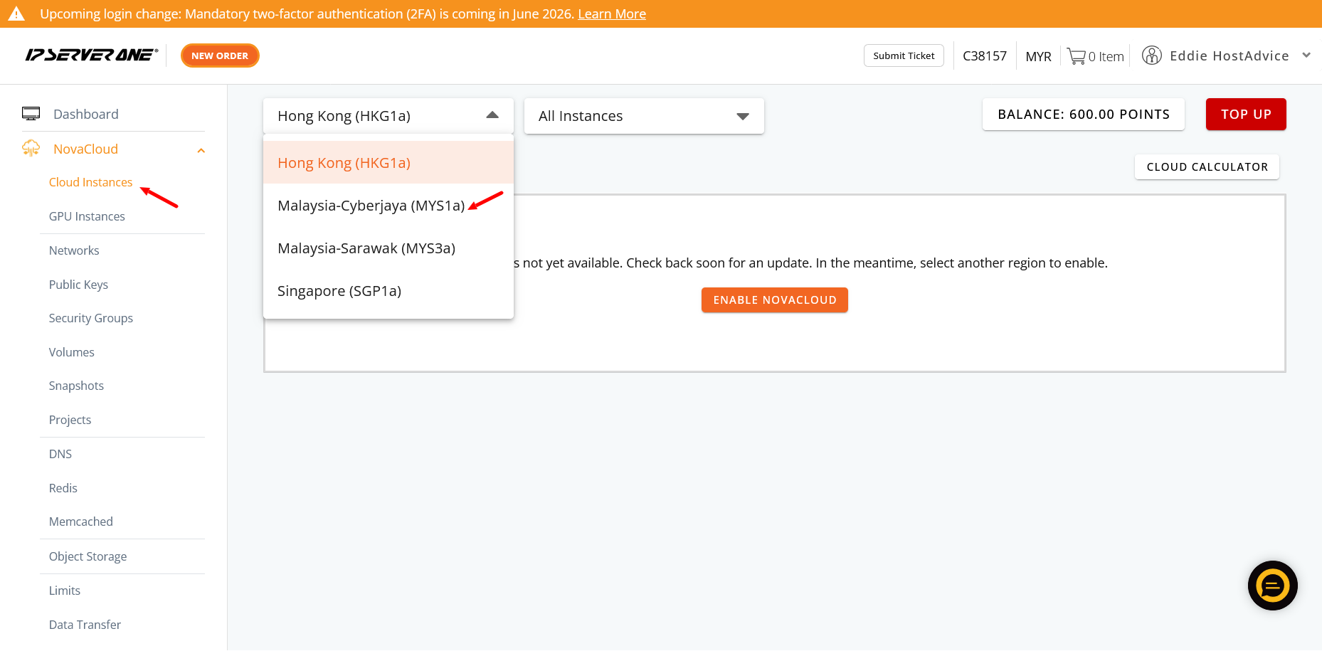 screenshot of IP ServerOne Server locations