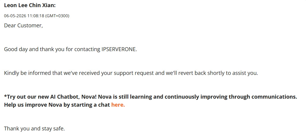 screenshot of ticket conversation