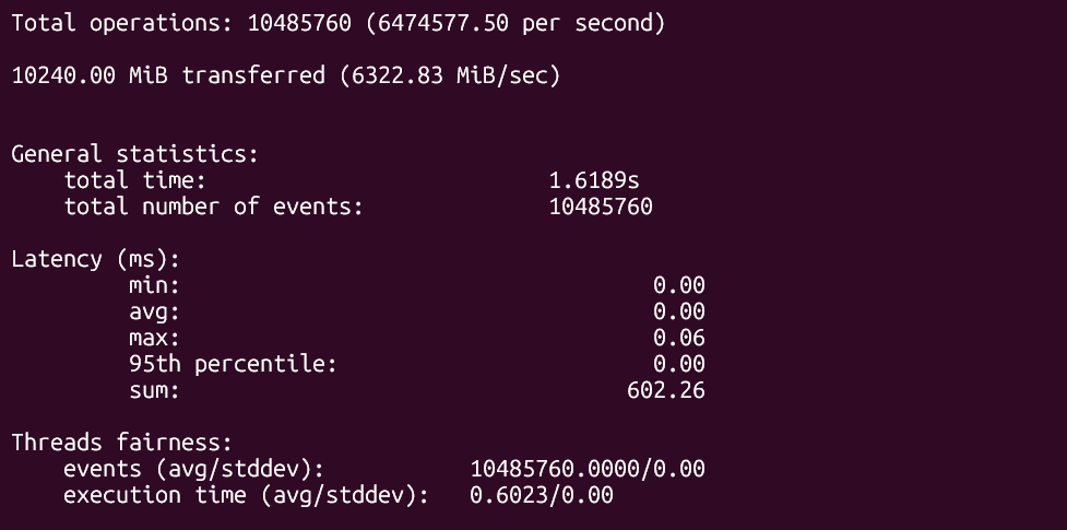screenshot of Singapore NovaCloud Memory Speed Sequential Write test results