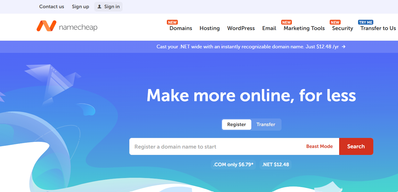 Captura de tela da alternativa ao KnownHost, Namecheap