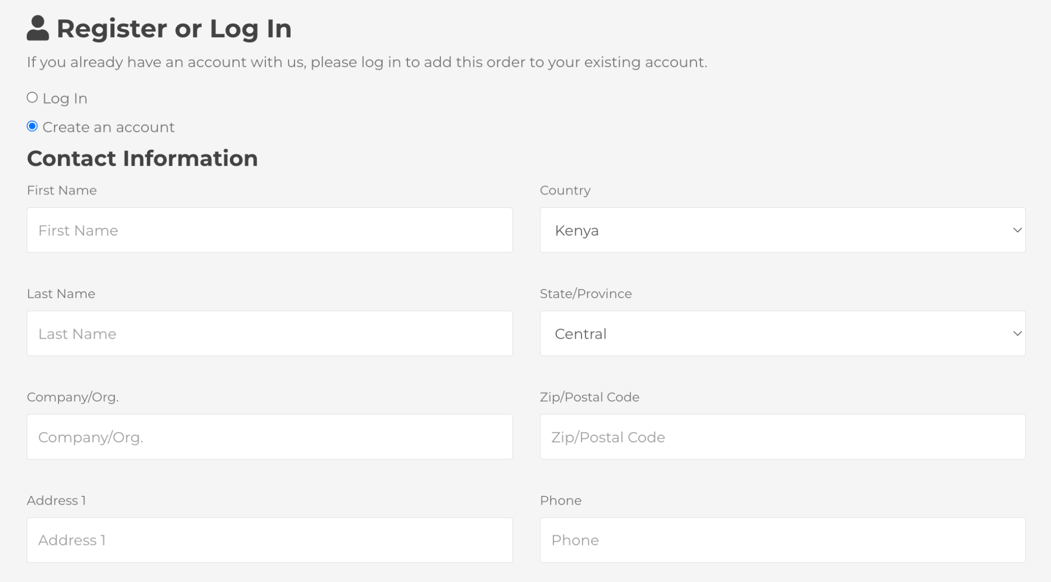 screenshot of Contact information