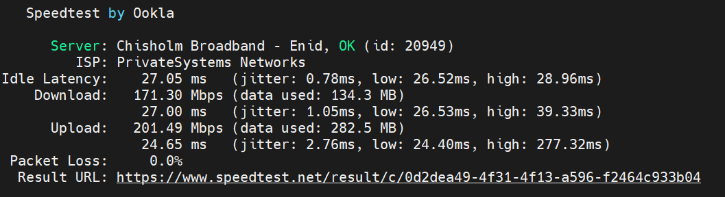 screenshot of Knownhost Network Speed test