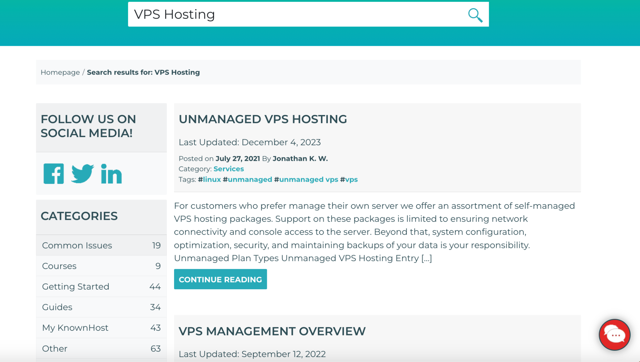 screenshot of Knowledge base search results