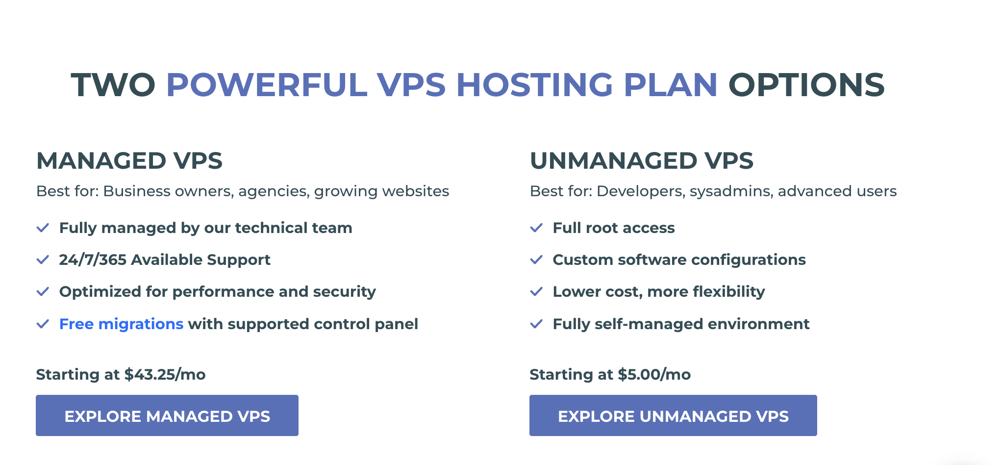 screenshot of VPS Services options