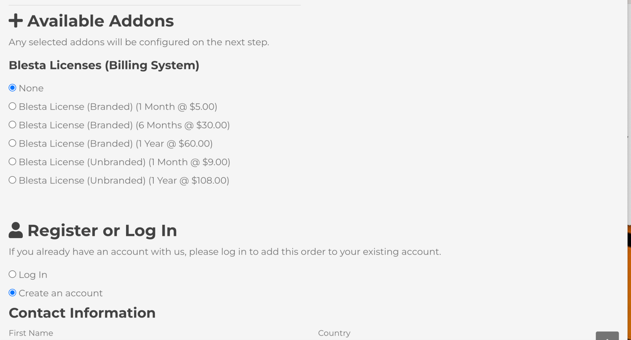 screenshot of available addons