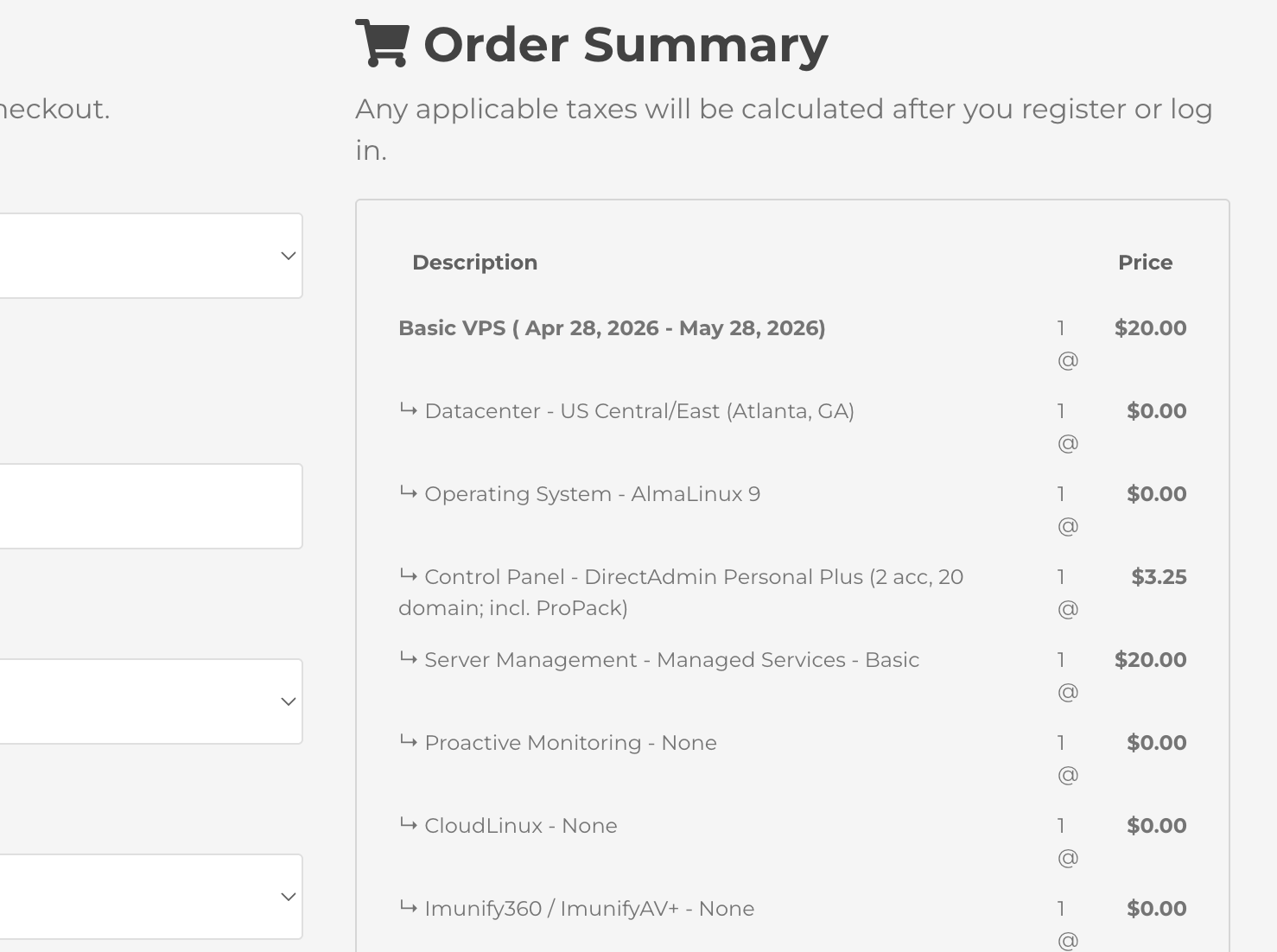 screenshot of Order Summary