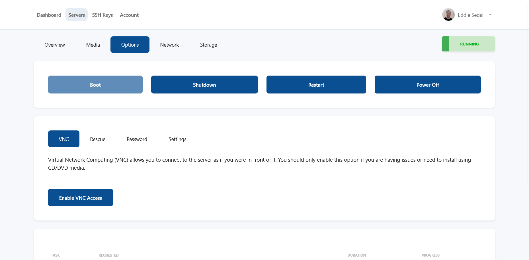 screenshot of Server Options