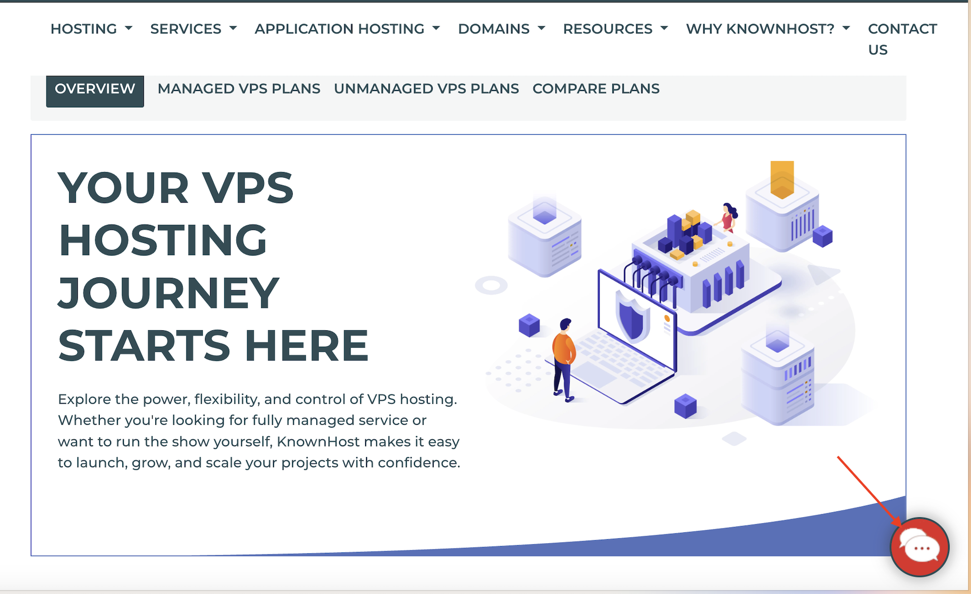 screenshot of Knownhost live chat button