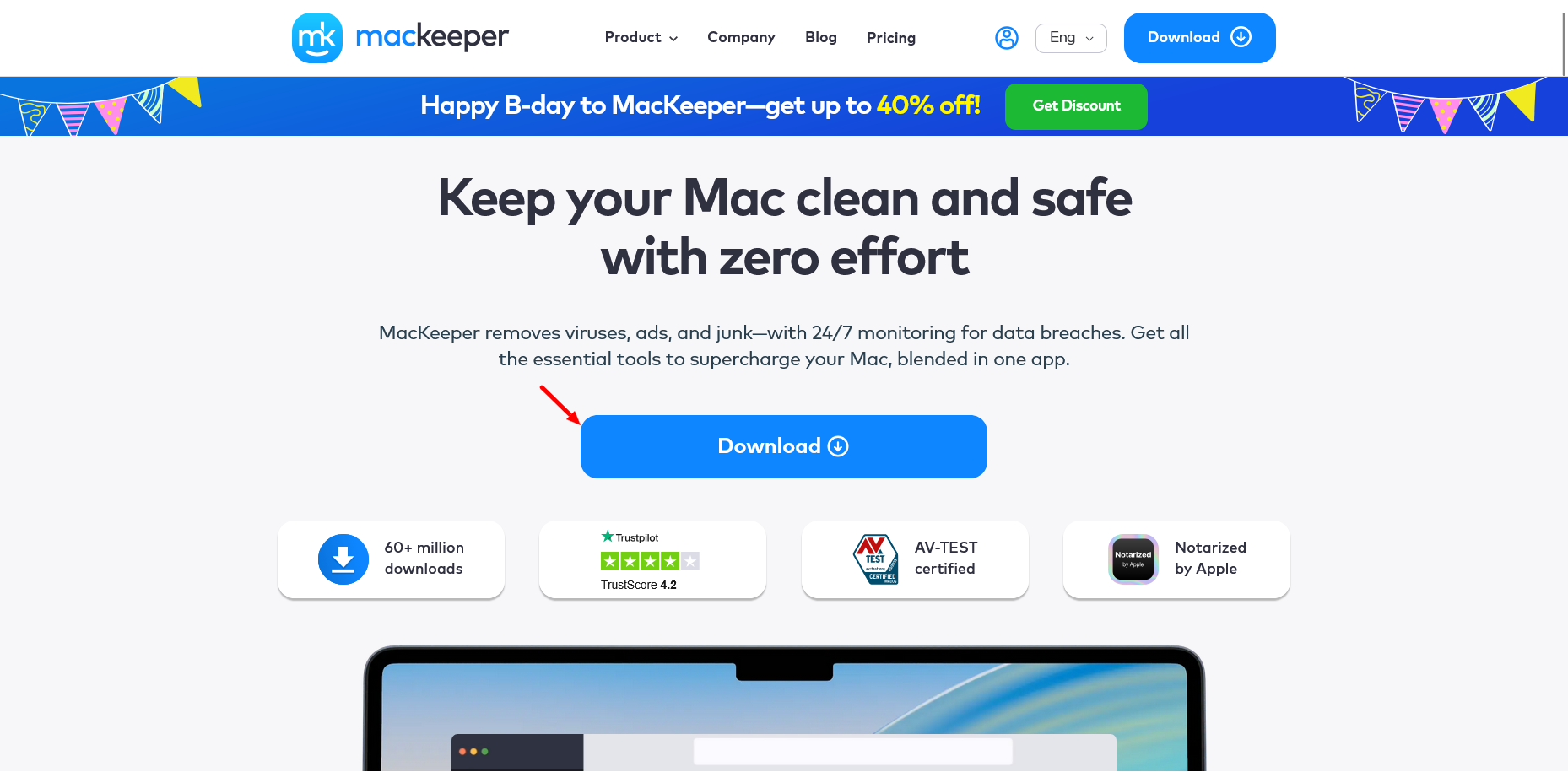 screenshot of Mackeeper website 'Download' button