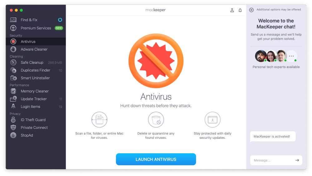 screenshot of Mackeeper dashboard Antivirus tab