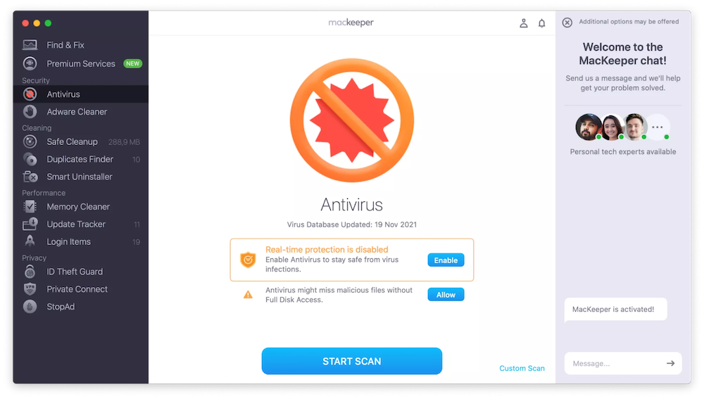 screenshot of Mackeeper scanner