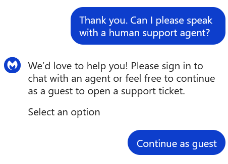 screenshot razgovora s Malwarebytes Live Chatom