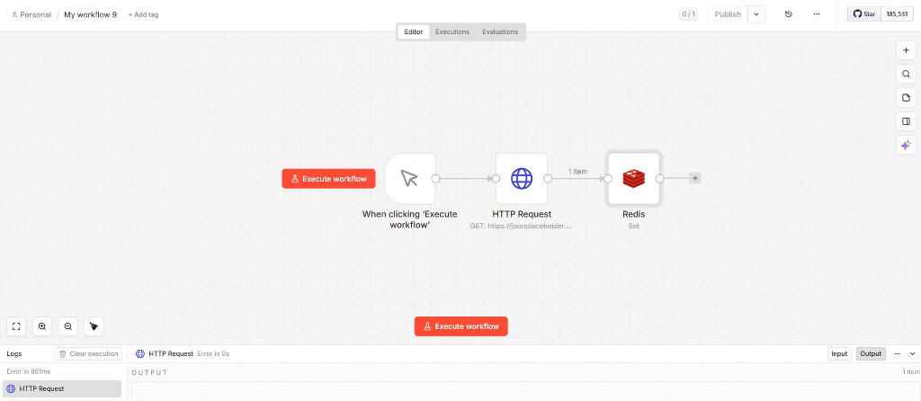 n8n Redis Node doing a Set operation in a workflow.