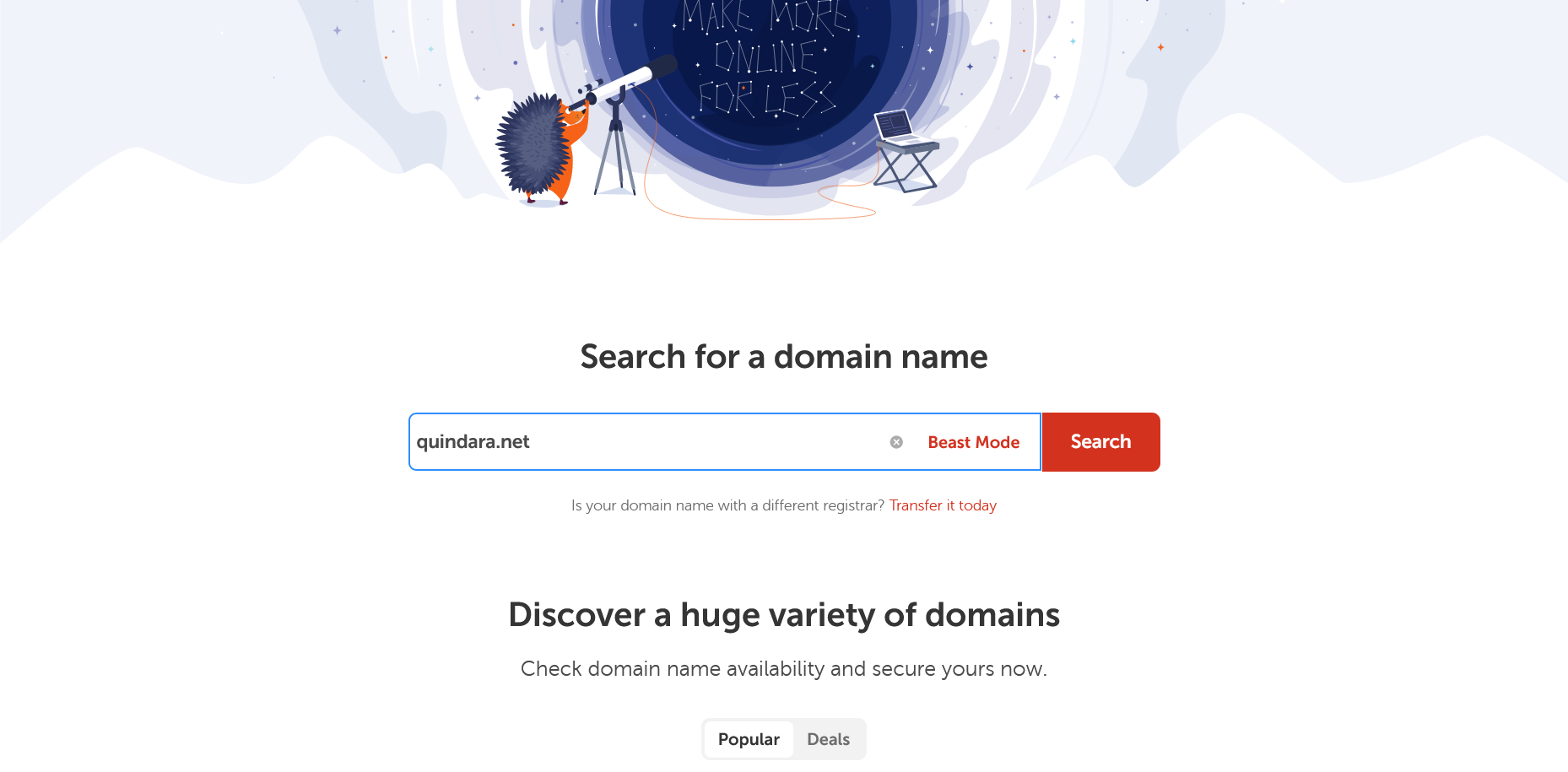 Namecheap Domain Name Search page