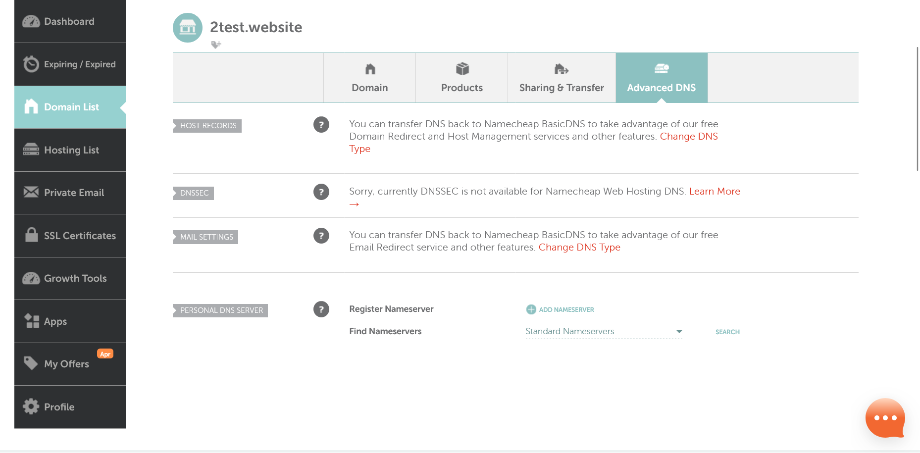 Namecheap Advanced DNS tab