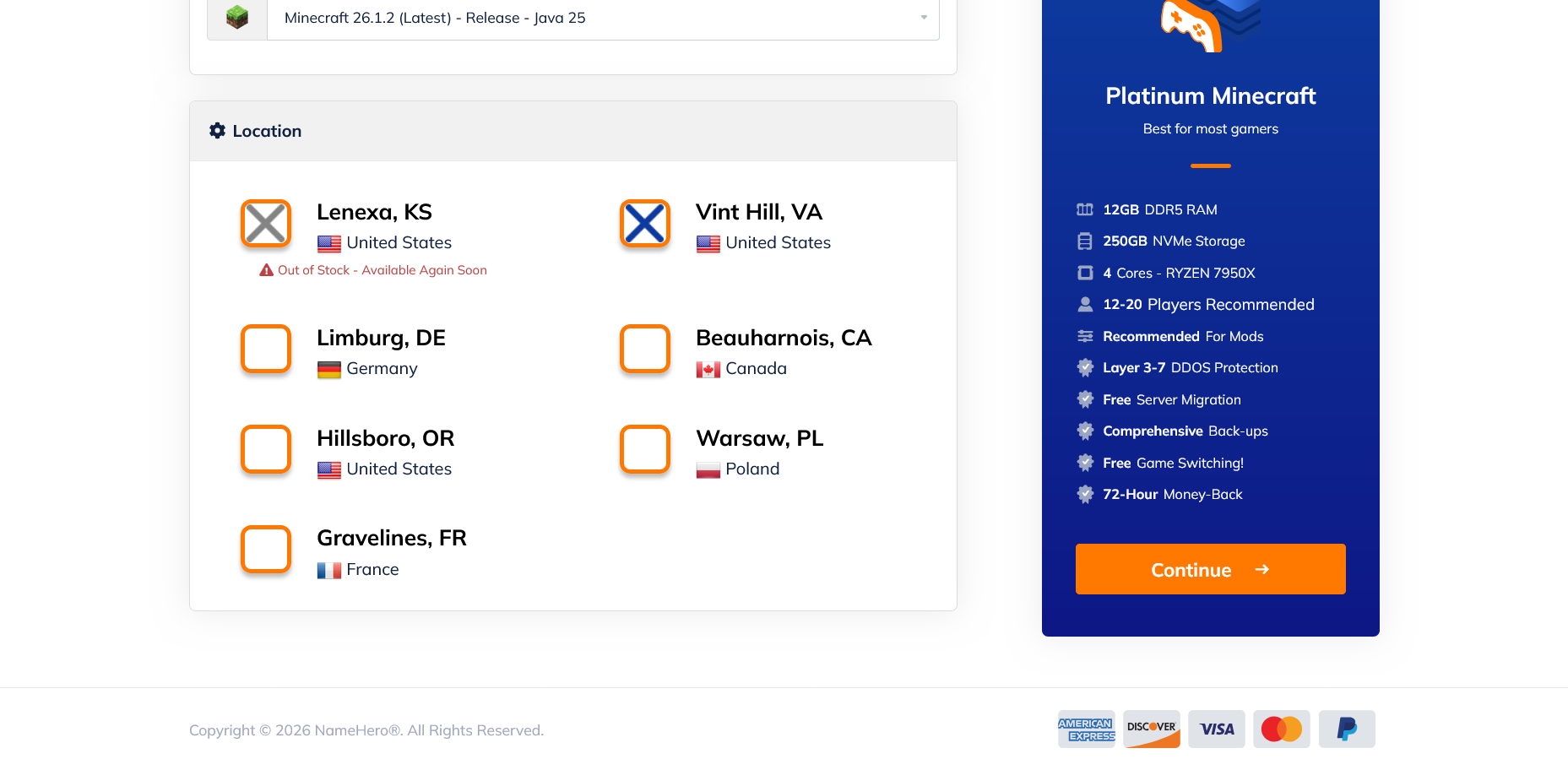 NameHero server locationsのスクリーンショット