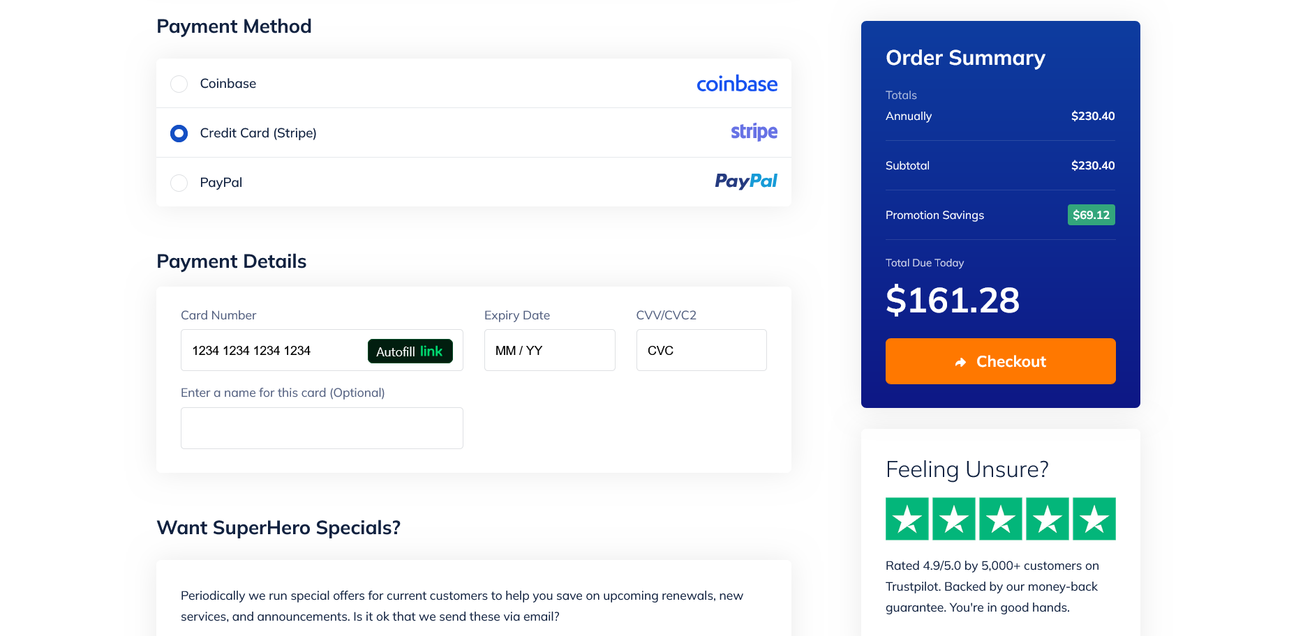 NameHero Payment methodsのスクリーンショット